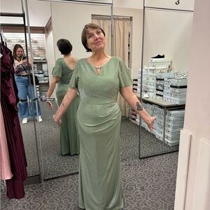 Oleg Cassini Sage Green Metallic Keyhole Evening Gown